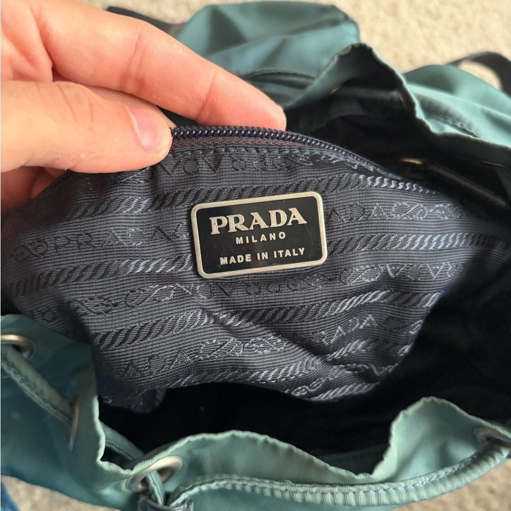 Prada nylon backpack y2k 2000s in green with leather trim and silver-tone small - Picture 2 of 16
